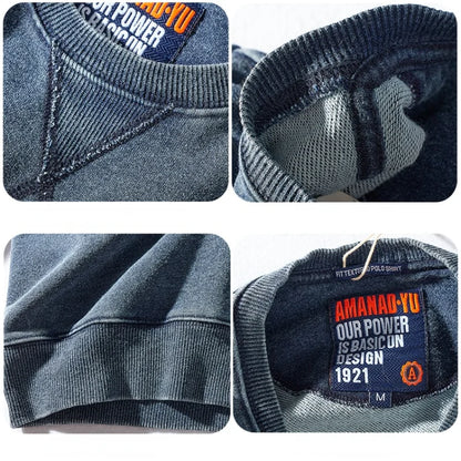 Unisex Sweatshirt Rundhals Washed Look Blau