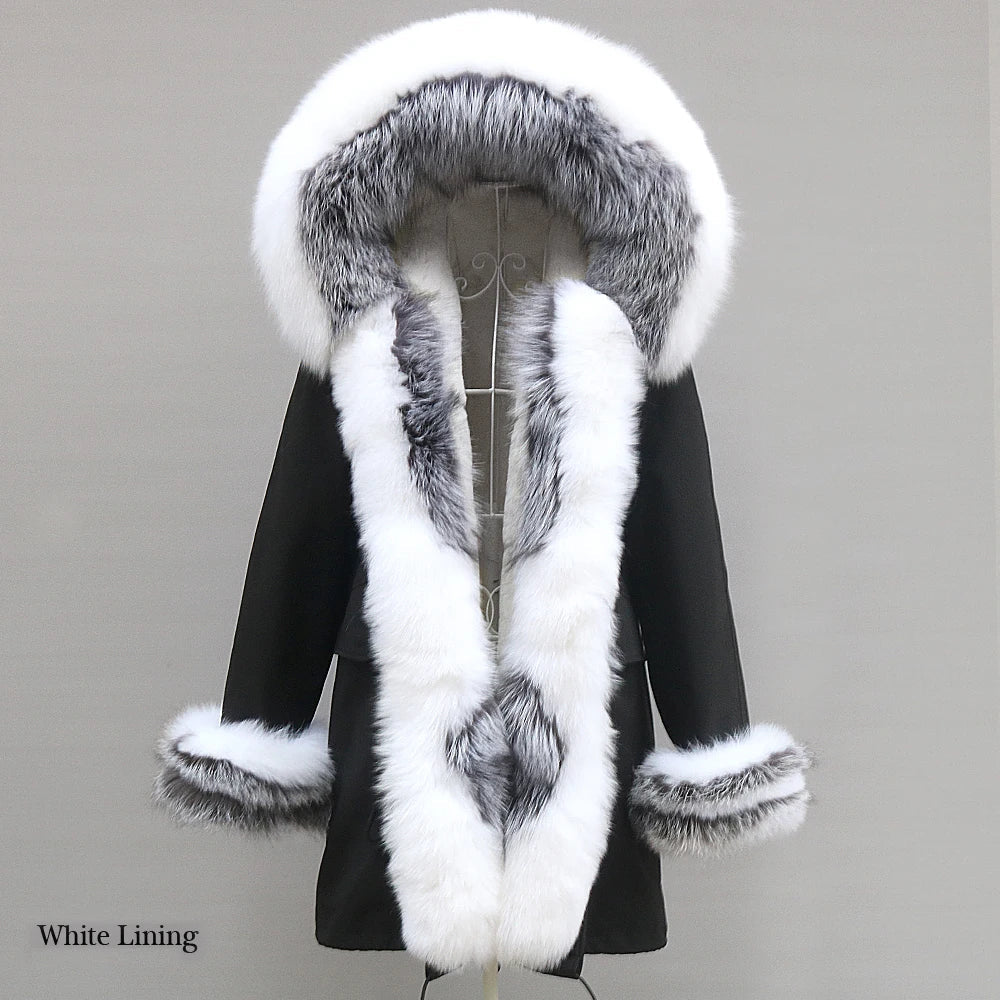 Winterparka mit Kapuze und Fellbesatz für Damen