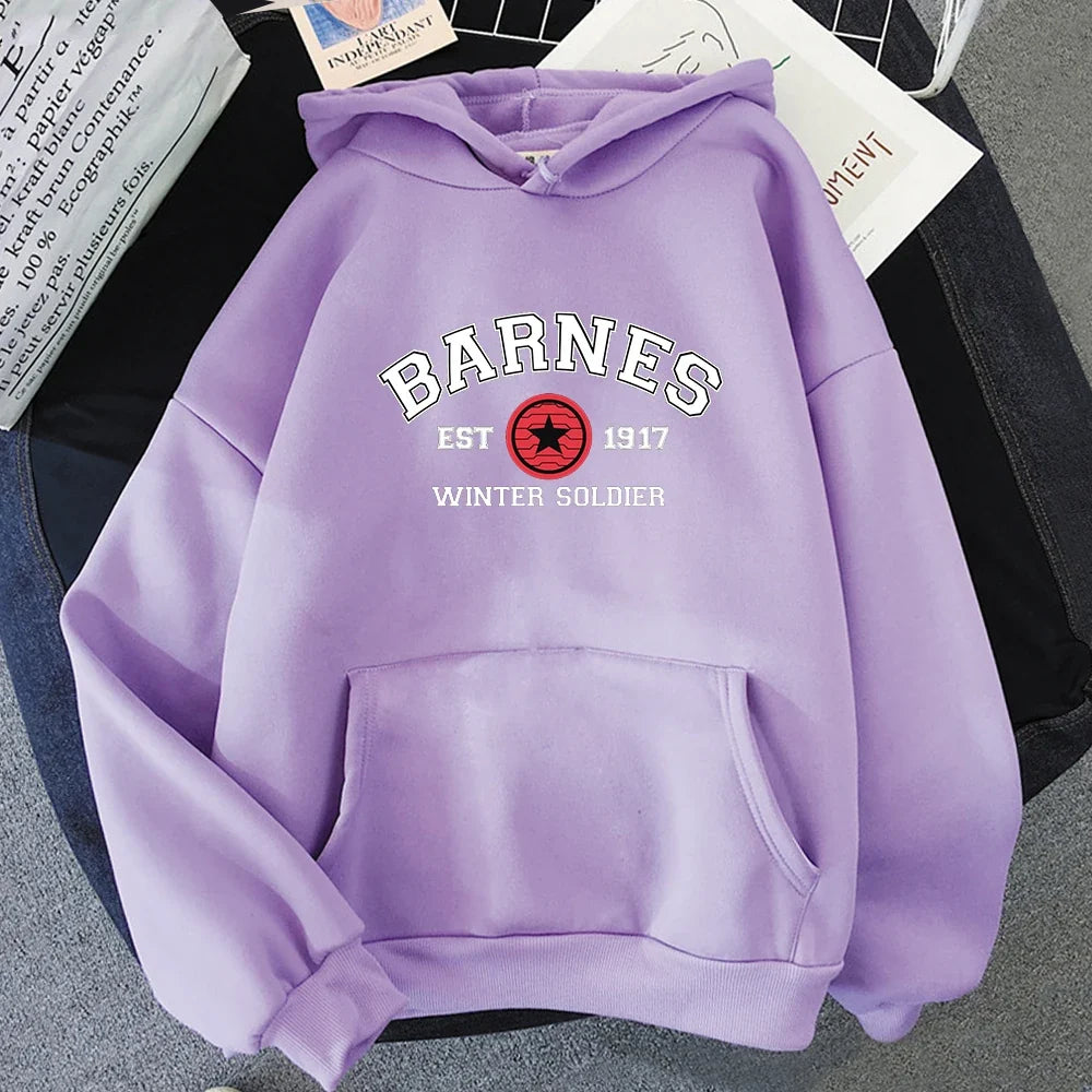 Hoodie mit Kapuze, Kängurutasche und "Barnes Winter Soldier"-Aufdruck