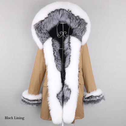 Winterparka mit Kapuze und Fellbesatz für Damen