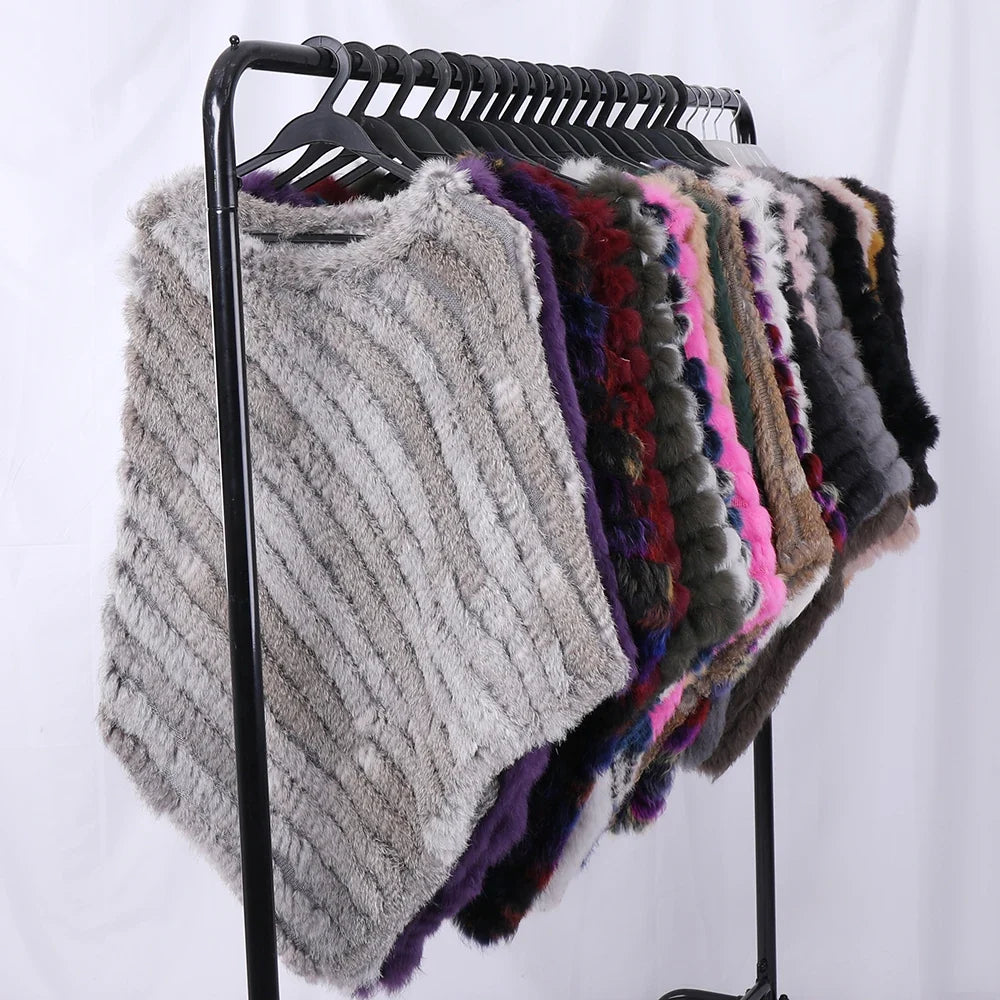 Damen Poncho weich strukturiert Grau Winter Cape