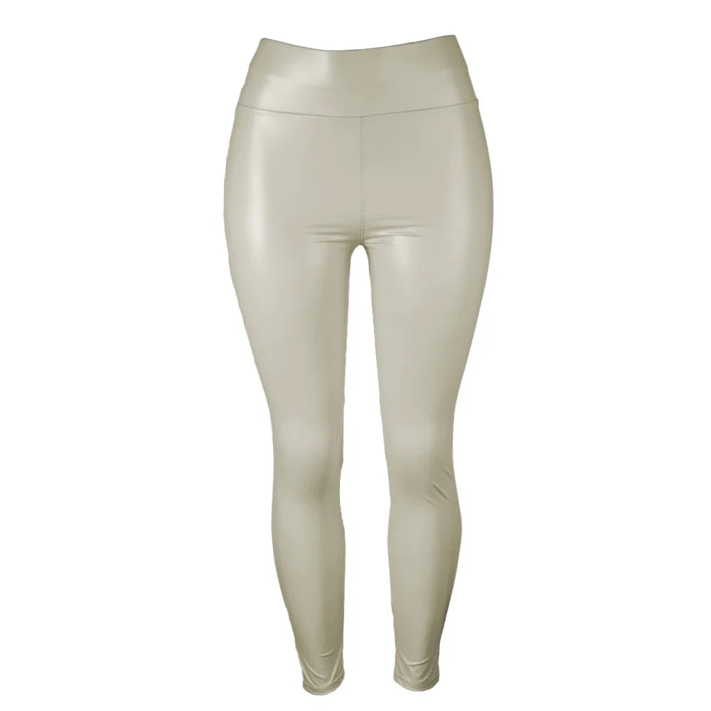Damen Leggings Hochglanz Look Hose Schwarz Glänzend Matt