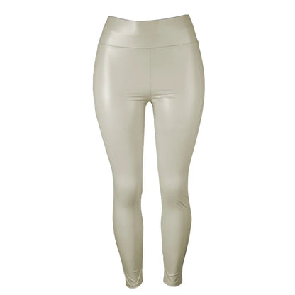 Damen Leggings Hochglanz Look Hose Schwarz Glänzend Matt