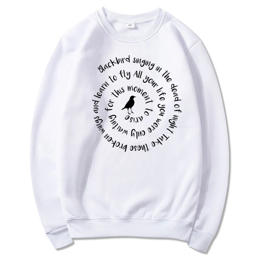 Sweatshirt Damen Rundhals Langarm mit "Blackbird" Schriftzug Druck