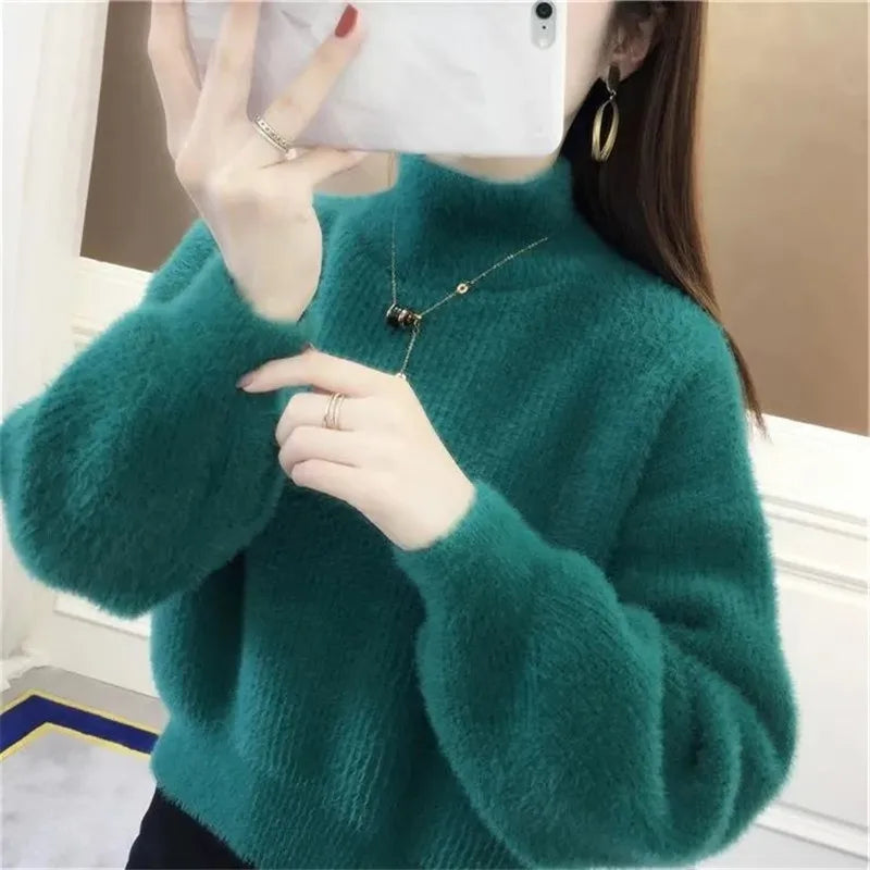 Damen Rollkragenpullover mit weitem Ärmel Strickpullover