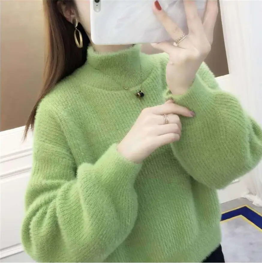 Damen Rollkragenpullover mit weitem Ärmel Strickpullover
