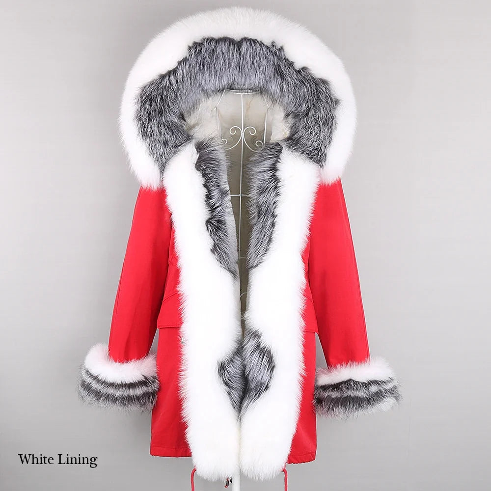 Winterparka mit Kapuze und Fellbesatz für Damen