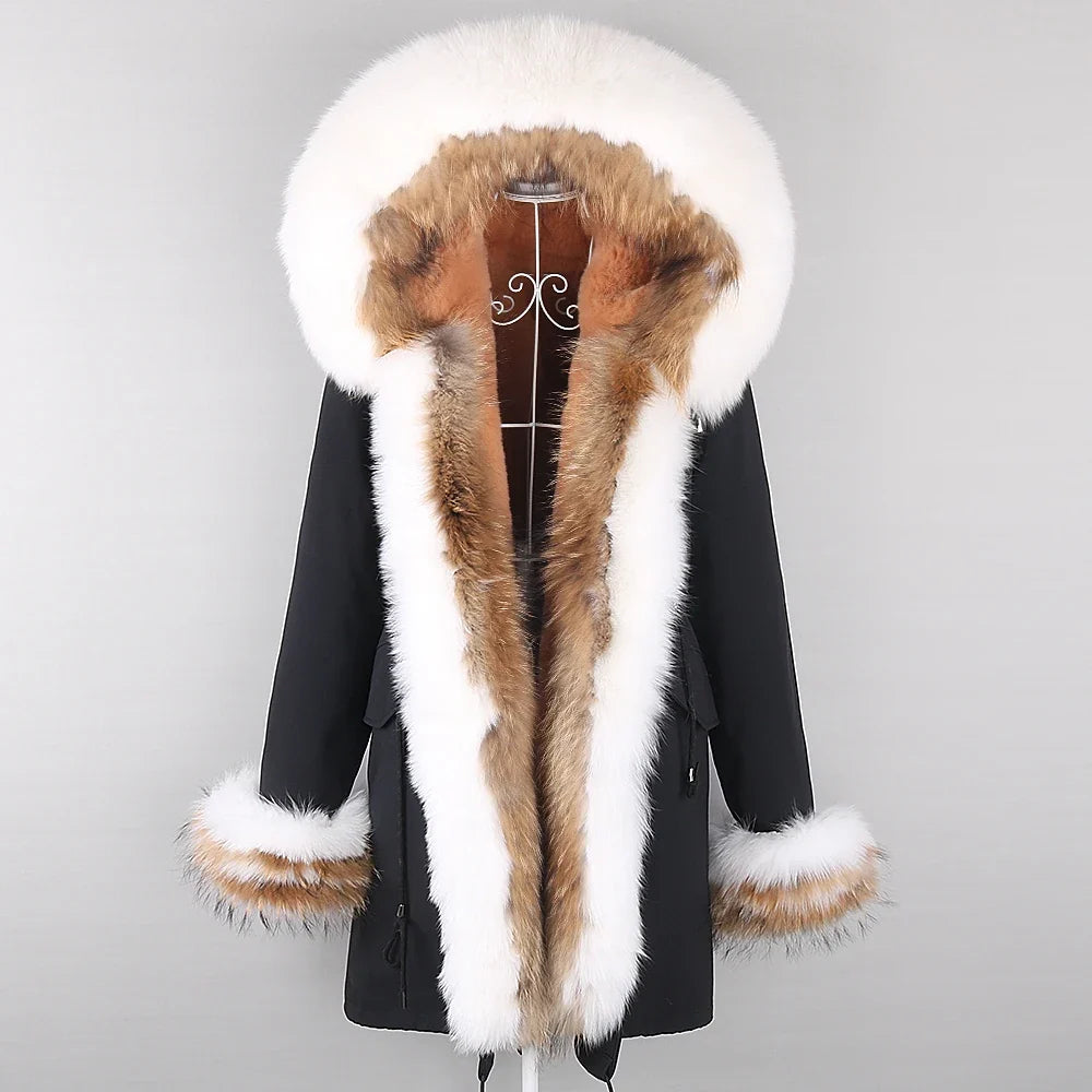 Winterparka mit Kapuze und Fellbesatz für Damen