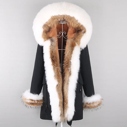 Winterparka mit Kapuze und Fellbesatz für Damen