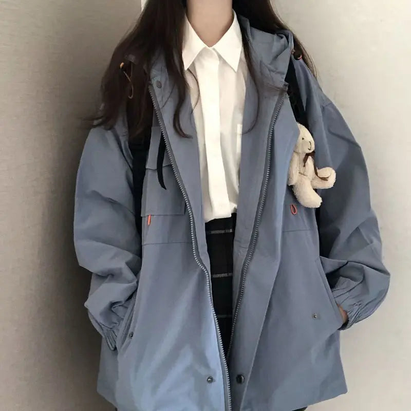 Damen Jacke mit Kapuze und Reißverschluss, Blau