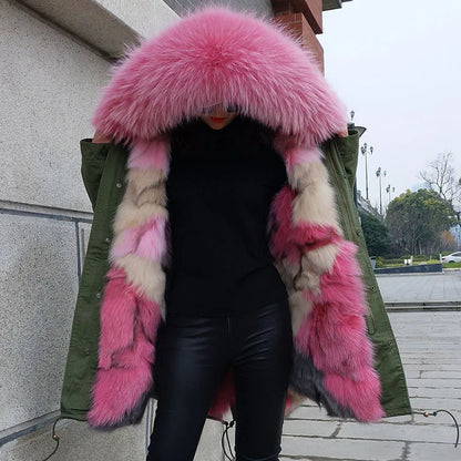 Damen Winter Parka mit Kapuze und Kunstpelz Futter