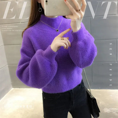 Damen Rollkragenpullover mit weitem Ärmel Strickpullover