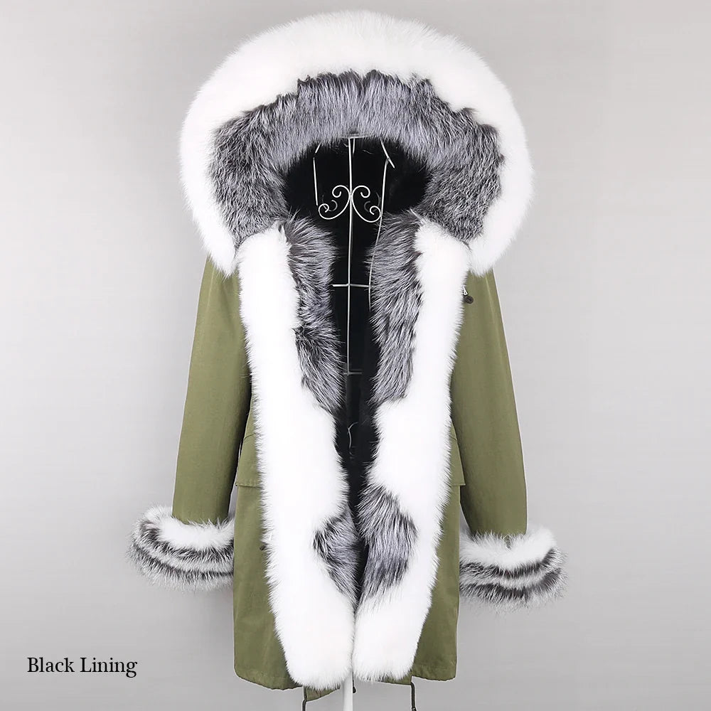 Winterparka mit Kapuze und Fellbesatz für Damen