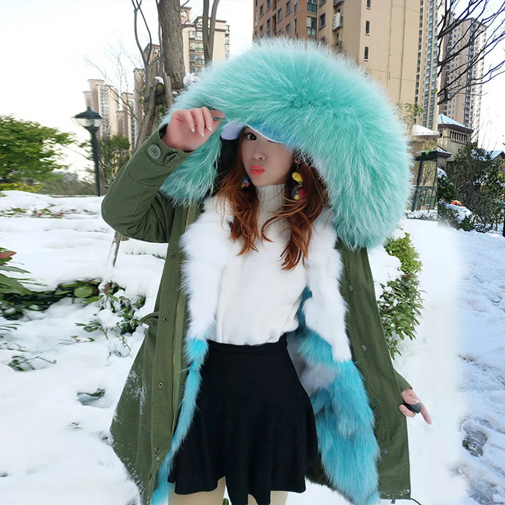 Damen Winter Parka mit Kapuze und Kunstpelz Futter