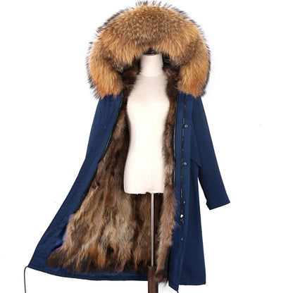 Damen Winterparka Lang mit Kapuze und Fellkragen, gefüttert, in verschiedenen Farben