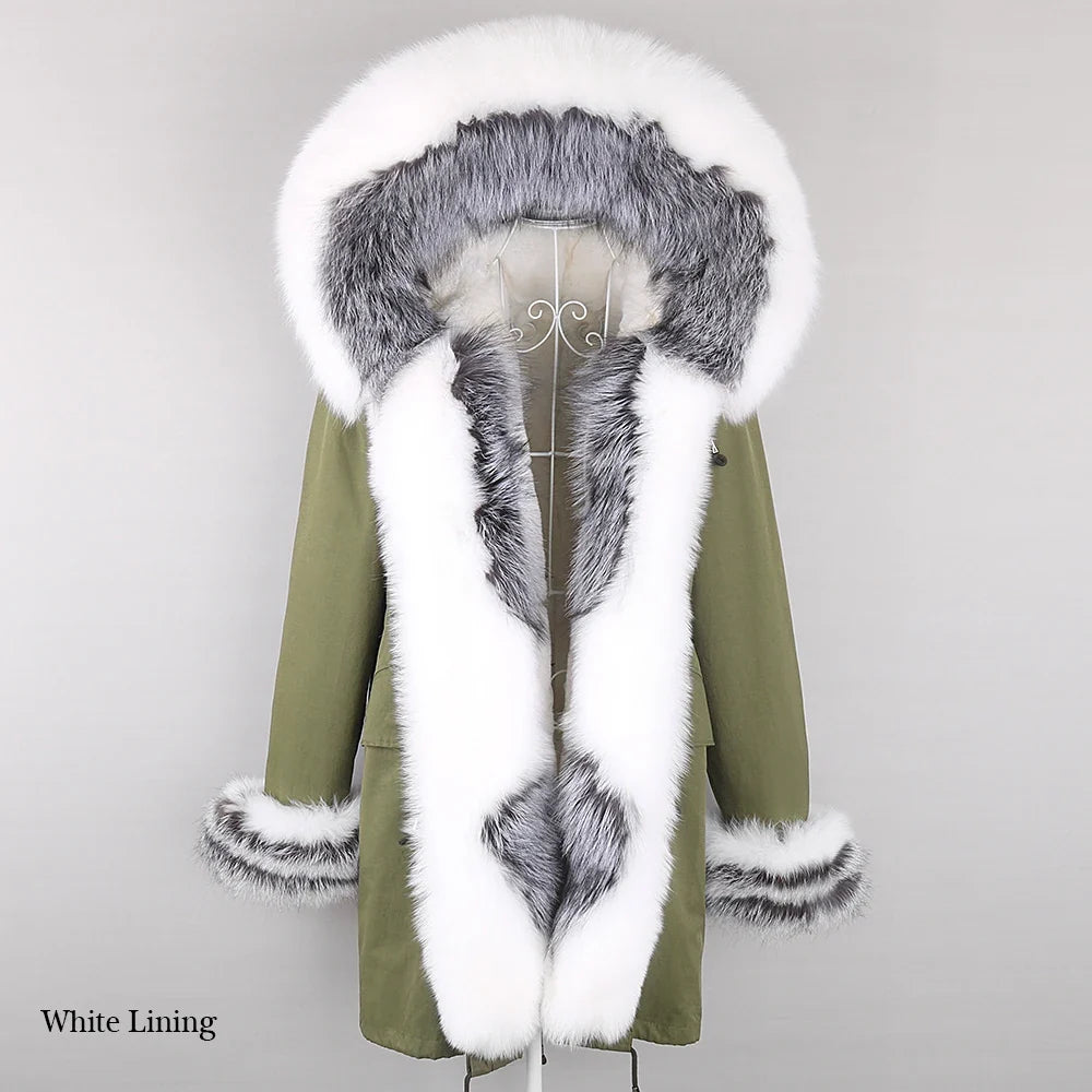 Winterparka mit Kapuze und Fellbesatz für Damen