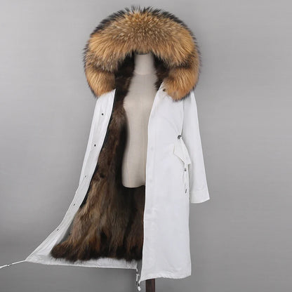 Damen Winterparka Lang mit Kapuze und Fellkragen, gefüttert, in verschiedenen Farben