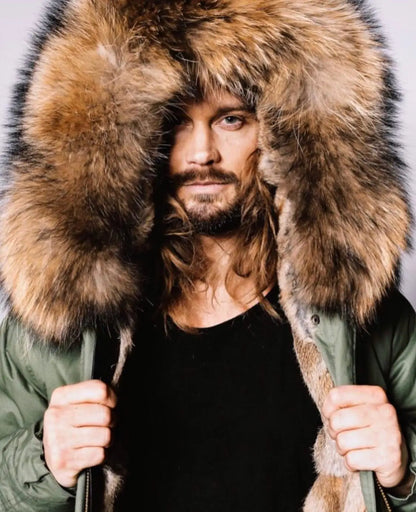 Herren Winter Parka mit Kapuze und Fellkragen, gefüttert