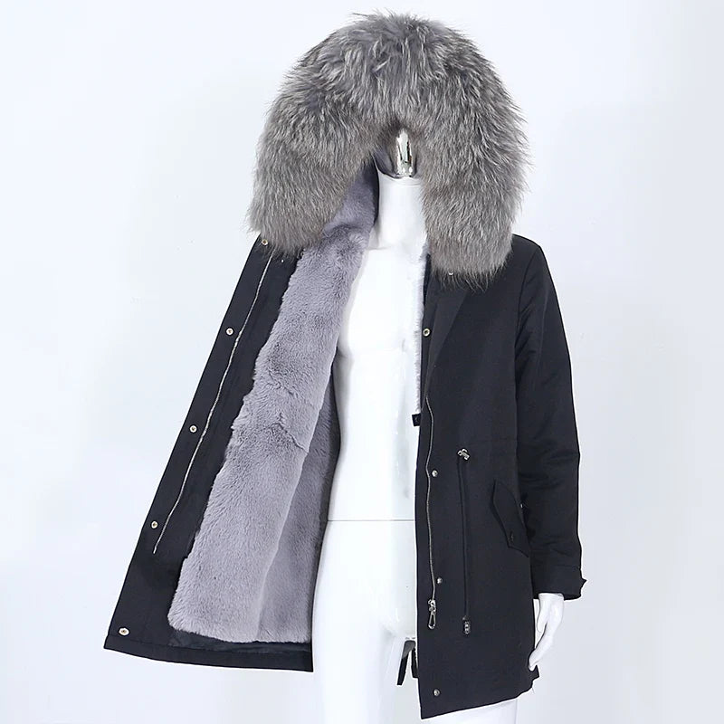 Herren Winter Parka mit Kapuze und Fellkragen, gefüttert