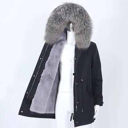 Herren Winter Parka mit Kapuze und Fellkragen, gefüttert