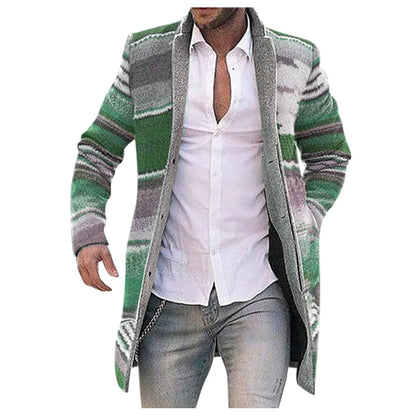 Herren Cardigan Strickjacke Lang Multi-Farben Gestreift Offen Wintermantel Jacke