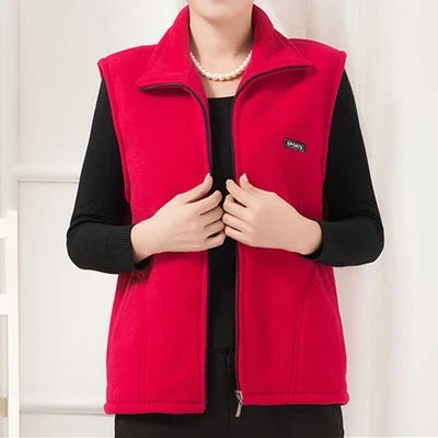 Damen Fleece Weste Stehkragen Reißverschluss Violett
