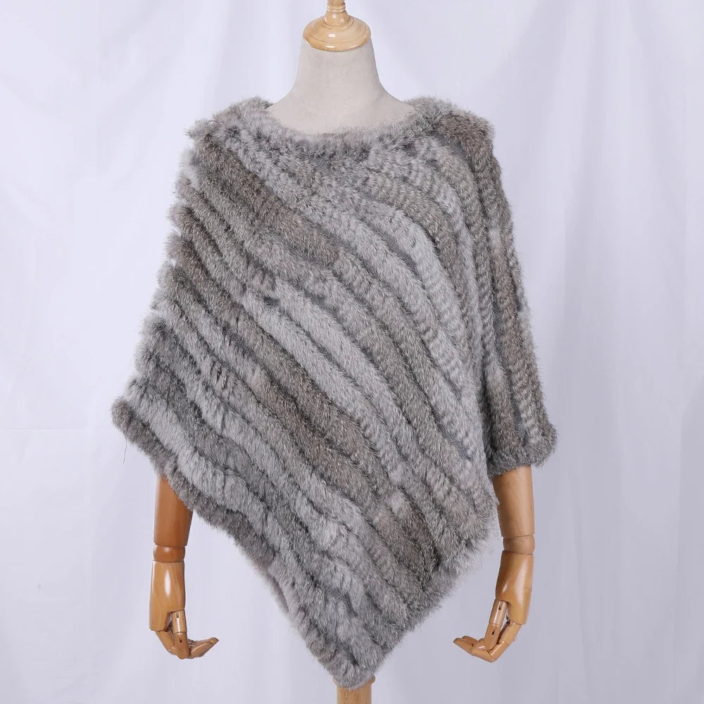 Damen Poncho weich strukturiert Grau Winter Cape