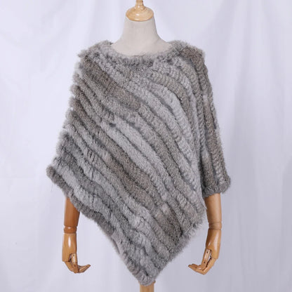 Damen Poncho weich strukturiert Grau Winter Cape