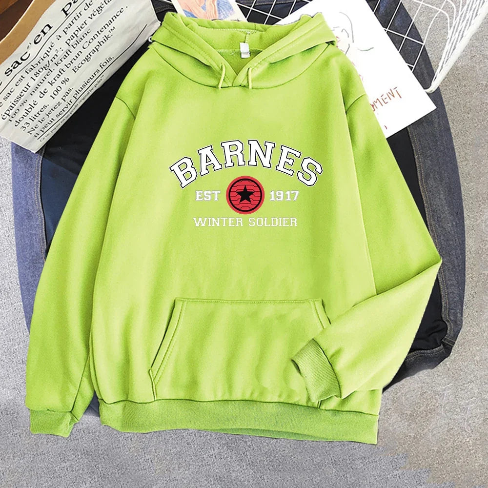 Hoodie mit Kapuze, Kängurutasche und "Barnes Winter Soldier"-Aufdruck