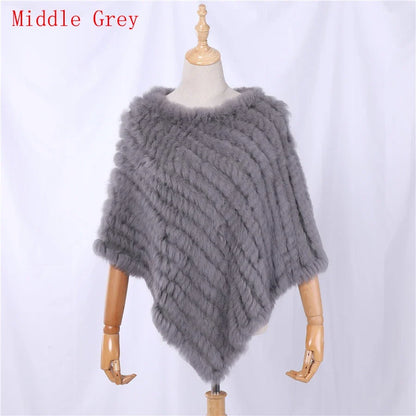 Damen Poncho weich strukturiert Grau Winter Cape