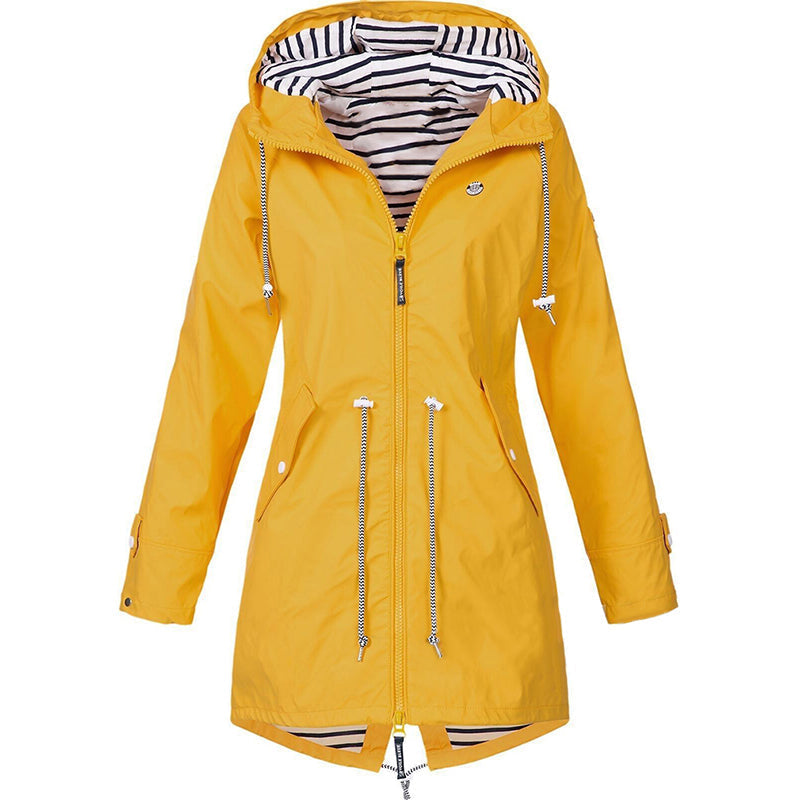 Damen Regenjacke mit Kapuze und Tunnelzug gestreiftes Futter