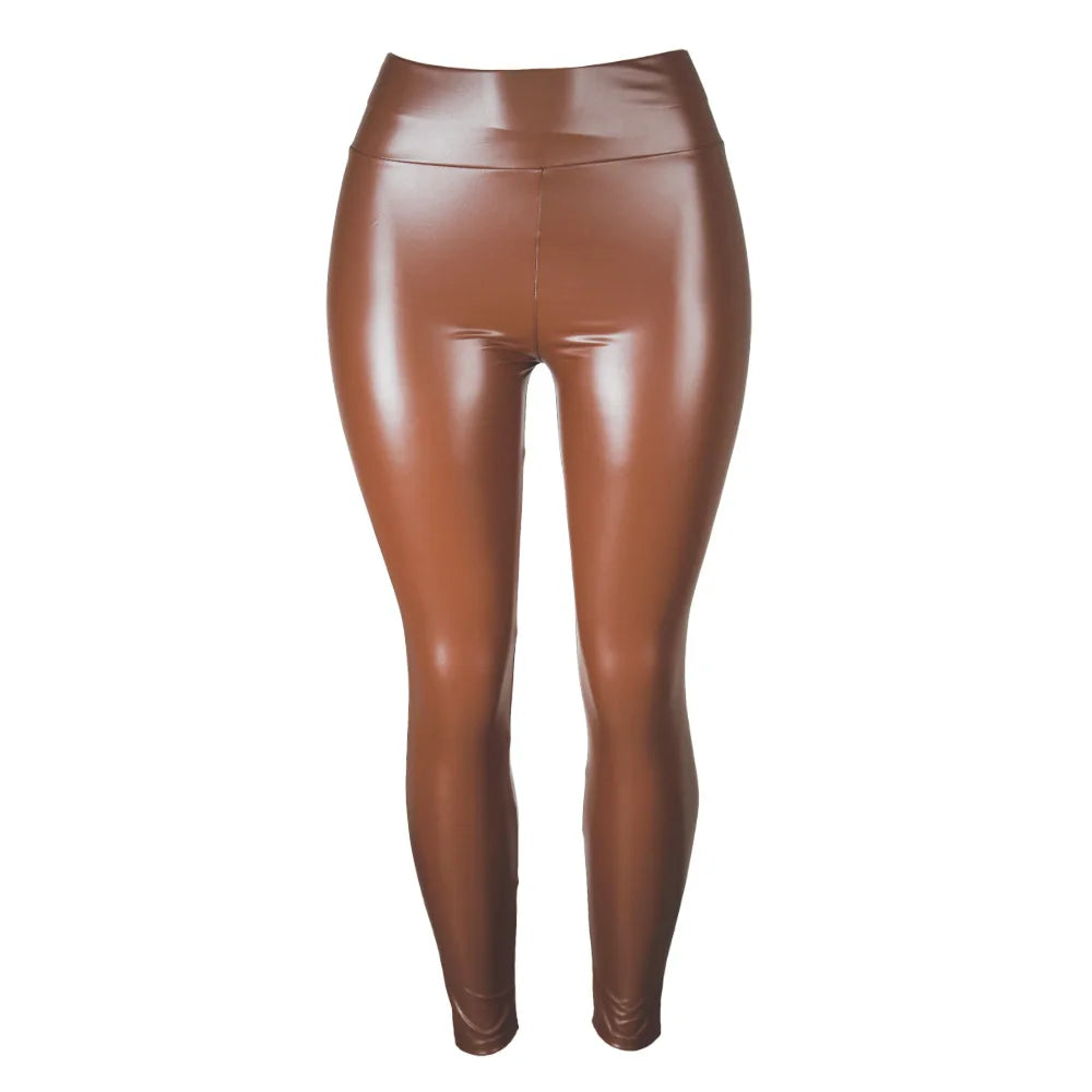 Damen Leggings Hochglanz Look Hose Schwarz Glänzend Matt
