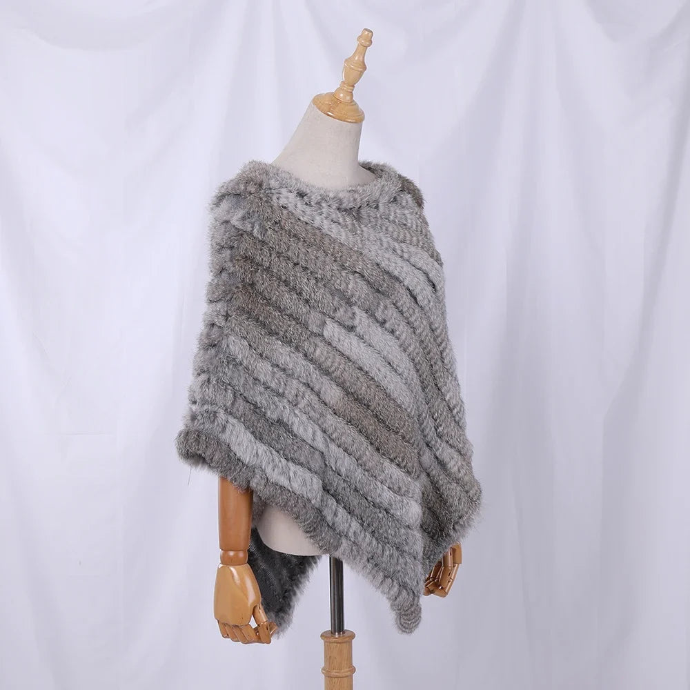 Damen Poncho weich strukturiert Grau Winter Cape