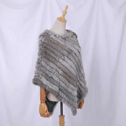 Damen Poncho weich strukturiert Grau Winter Cape