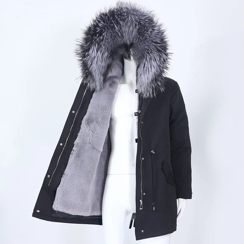 Herren Winter Parka mit Kapuze und Fellkragen, gefüttert
