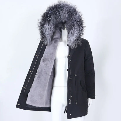 Herren Winter Parka mit Kapuze und Fellkragen, gefüttert