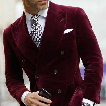 Herren Samt Doppelreihiges Sakko – Eleganter Business & Party Blazer