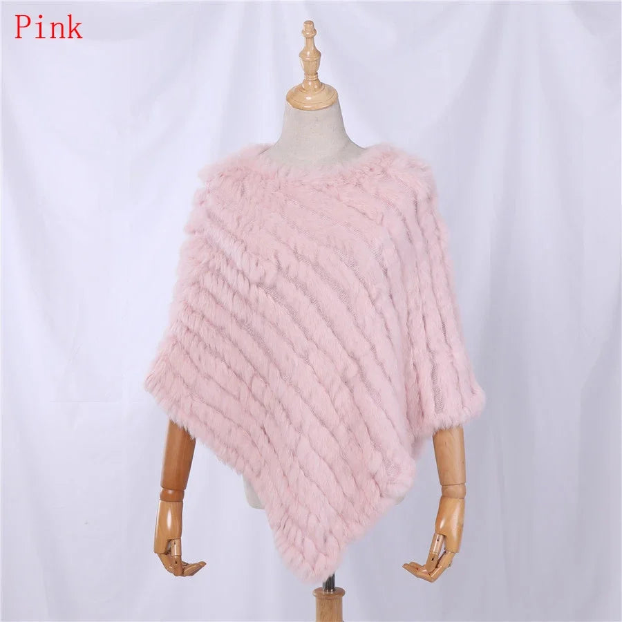 Damen Poncho weich strukturiert Grau Winter Cape