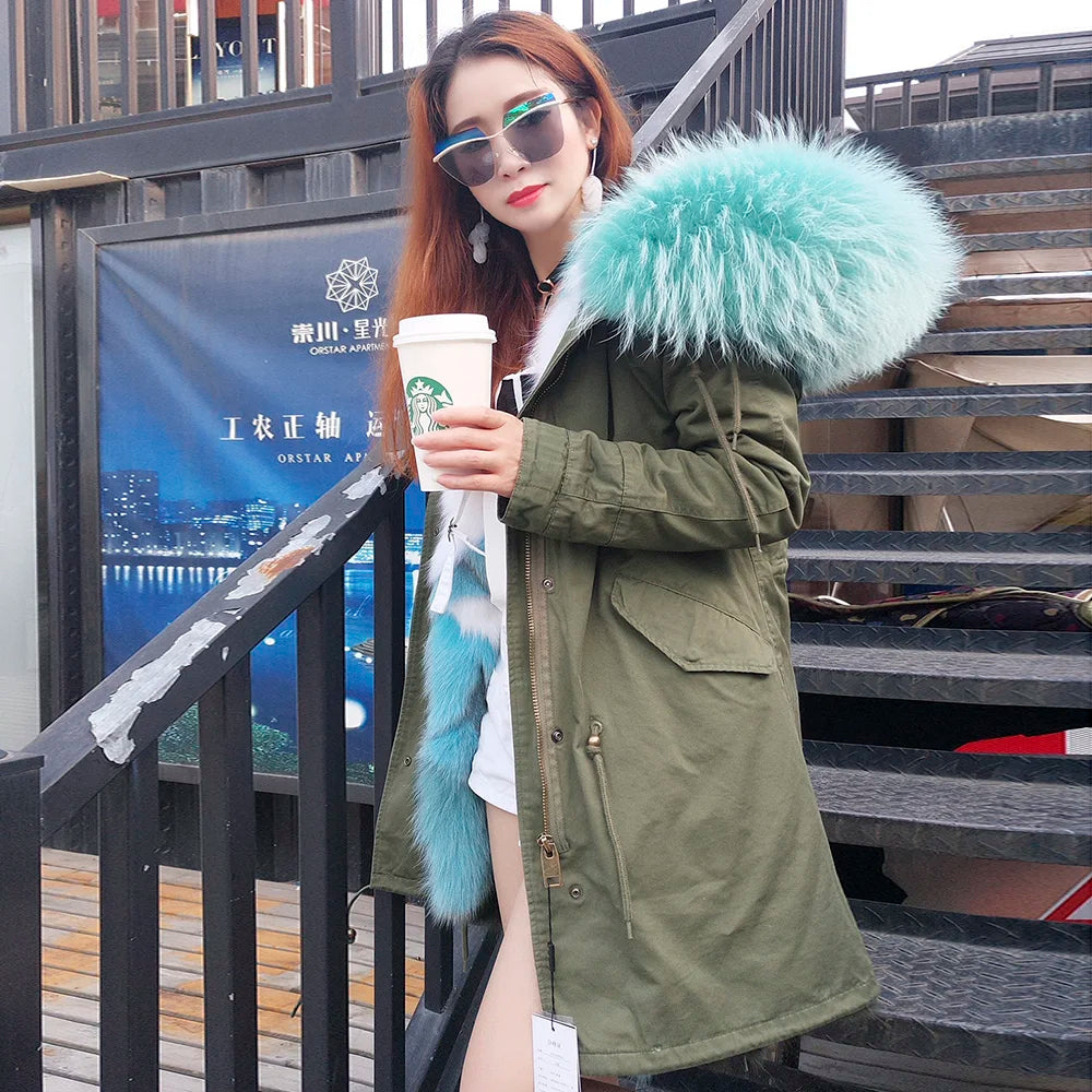 Damen Winter Parka mit Kapuze und Kunstpelz Futter