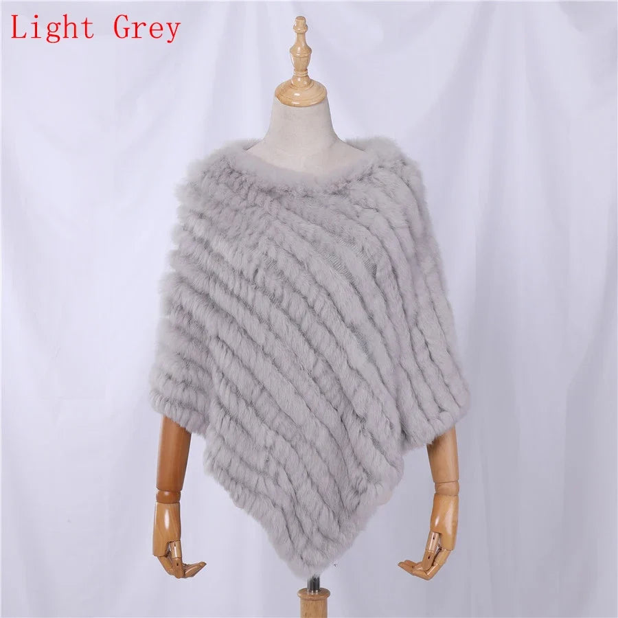 Damen Poncho weich strukturiert Grau Winter Cape