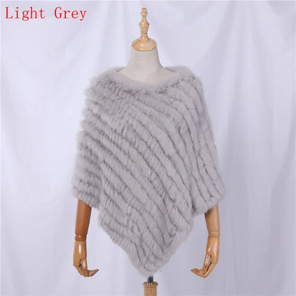 Damen Poncho weich strukturiert Grau Winter Cape