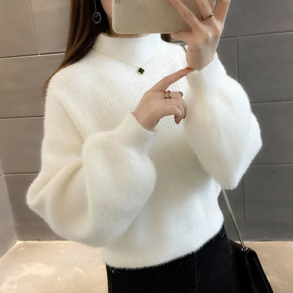 Damen Rollkragenpullover mit weitem Ärmel Strickpullover