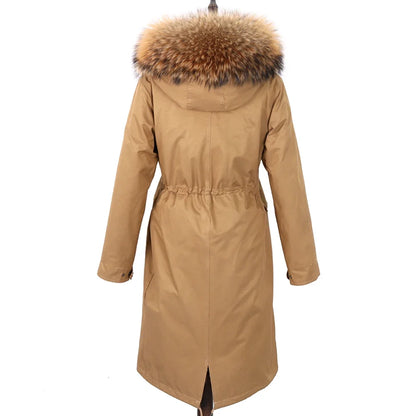 Damen Winterparka Schwarz mit Pelzbesatz Kapuze Lang
