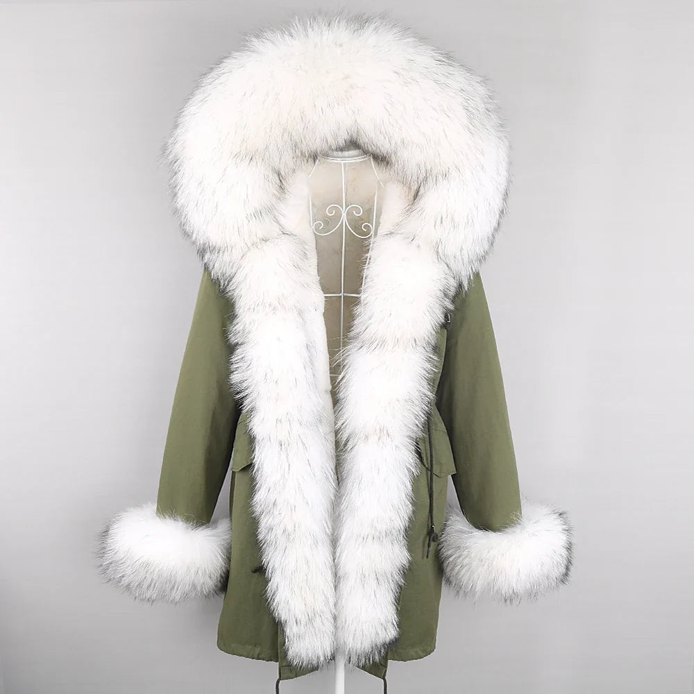 Winterparka mit Kapuze und Fellbesatz für Damen