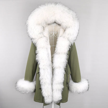 Winterparka mit Kapuze und Fellbesatz für Damen
