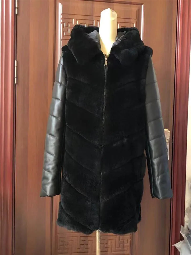 Damen Kapuzen Kunstpelz Mantel Langarm Winterjacke
