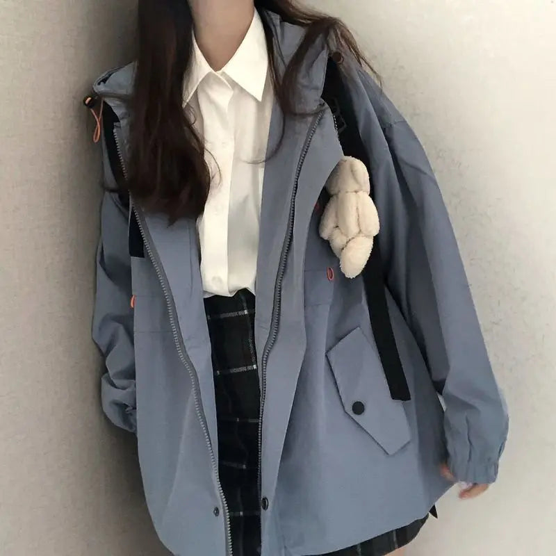 Damen Jacke mit Kapuze und Reißverschluss, Blau