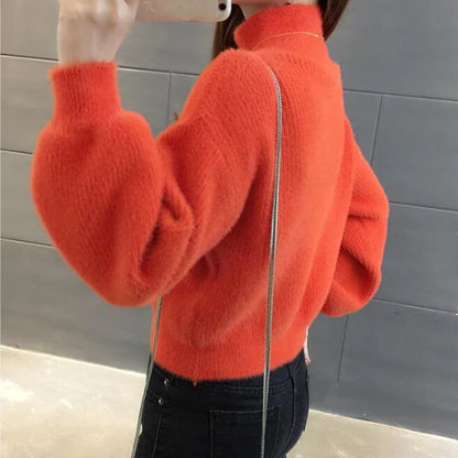 Damen Rollkragenpullover mit weitem Ärmel Strickpullover