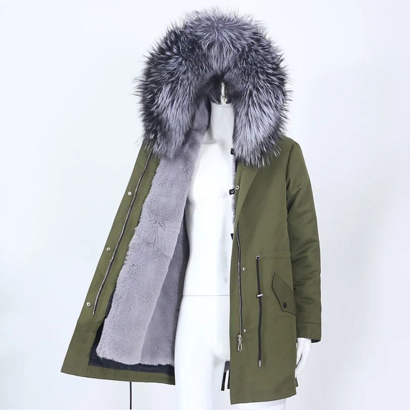 Herren Winter Parka mit Kapuze und Fellkragen, gefüttert