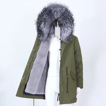 Herren Winter Parka mit Kapuze und Fellkragen, gefüttert